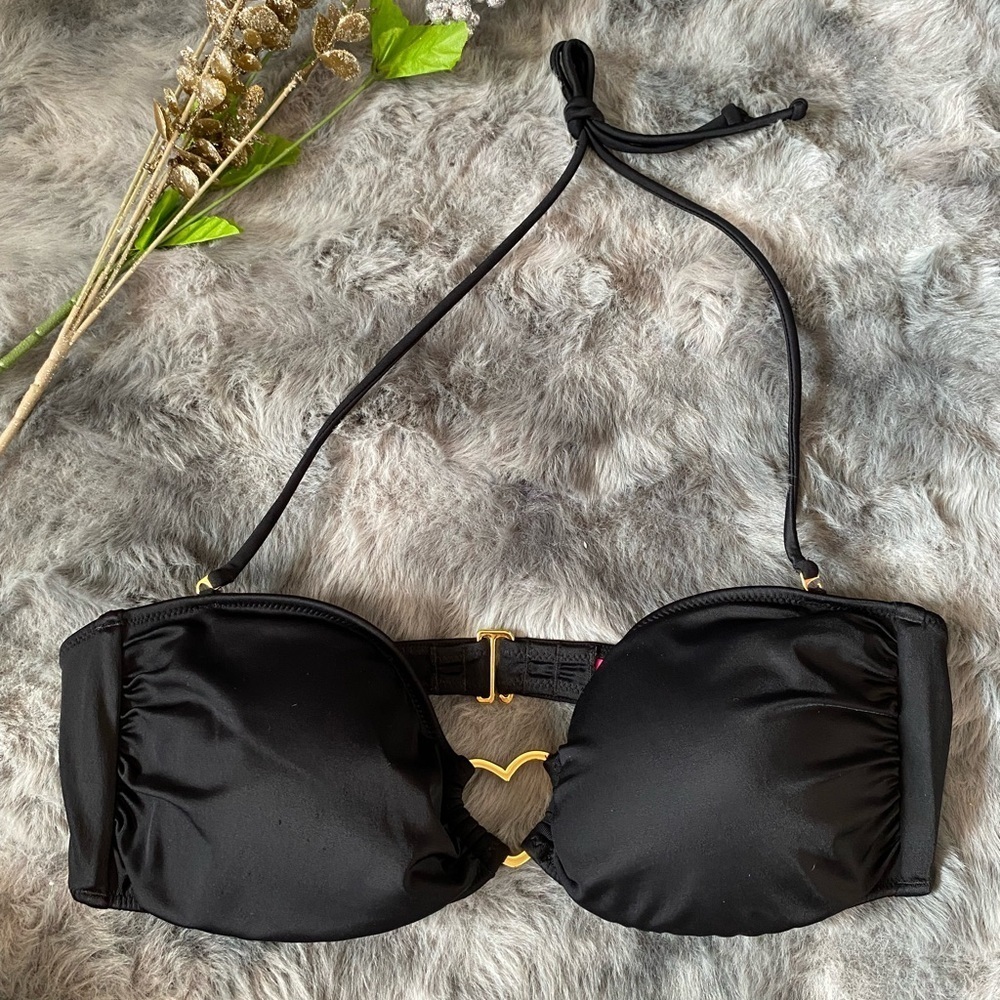 Victoria’s secret Black Halter Bikini Top with Gold Heart Detail